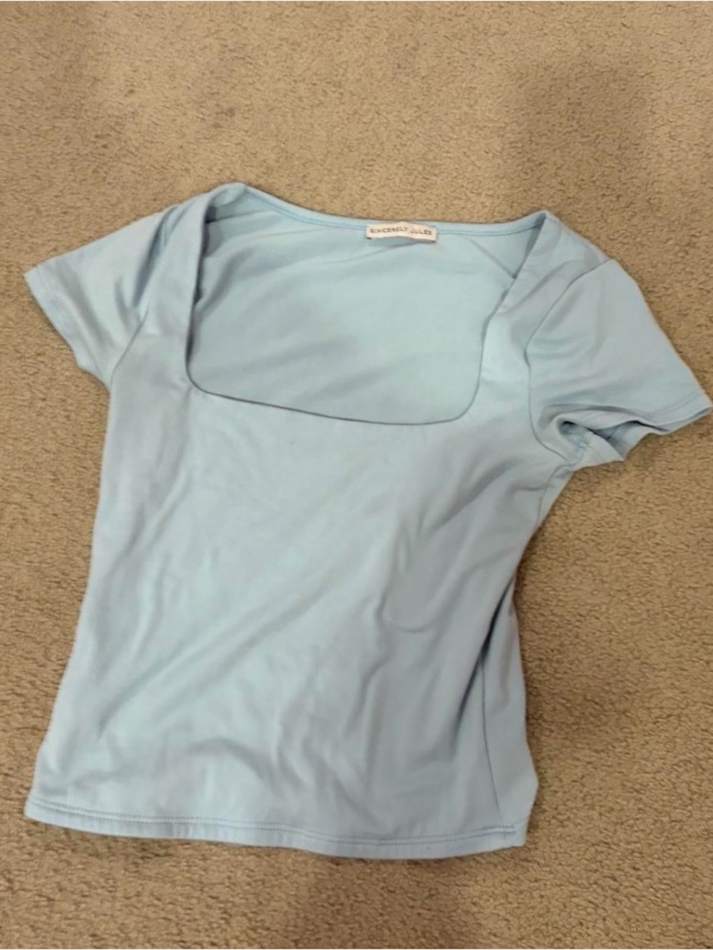 Sincerely Jules Light Blue Square-Neck Short Sleeve Top